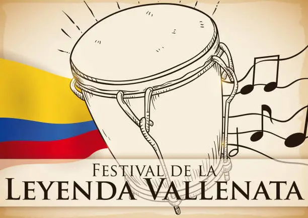 Vector illustration of Traditional Caja Vallenata Drum to Perform in Vallenato Legend Festival