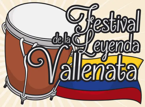 Vector illustration of Caja Vallenata Drum with Colombian Flag for Vallenato Legend Festival