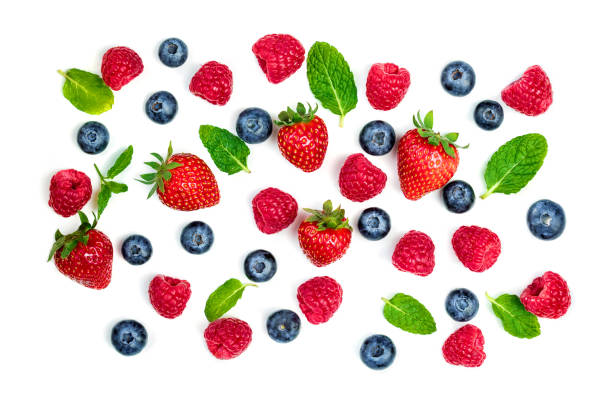 istock Fresh Berries mix isolated on white background. Various Berries set. Top view