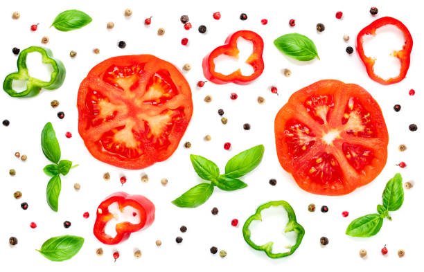 istock Seamless pattern with fresh vegetables, herbs and spices. Isolated on white background. Top view