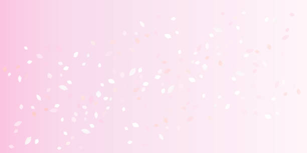 光ピンクの飛行の花びらは柔らかいピンクのグラデーション背景に分離されました。さくらバラの花びら。ベクトル - 桜 花びら点のイラスト素材／クリップアート素材／マンガ素材／アイコン素材