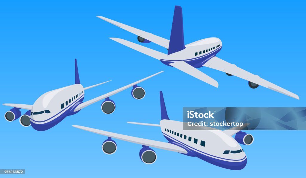 Charter airplane in various point of view. Private charter flights. Charter airplane in various point of view. Private charter flights. Plane in a flat 3d style. Private plane charter with a red stripe. Isolated aircraft for air charter service. Vector image Aircraft Wing stock vector