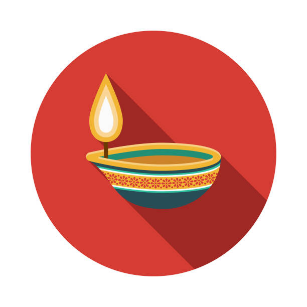 illustrations, cliparts, dessins animés et icônes de diwali bougie design plat inde icône avec côté ombre - diwali illustrations