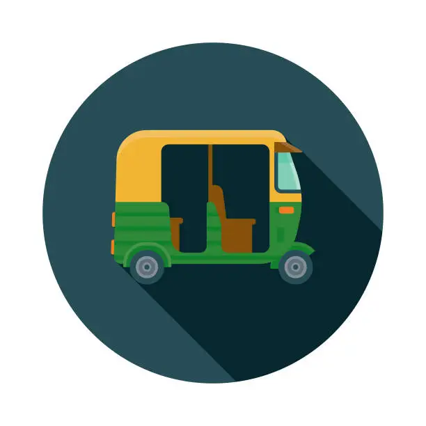 Vector illustration of Tuktuk Flat Design India Icon with Side Shadow