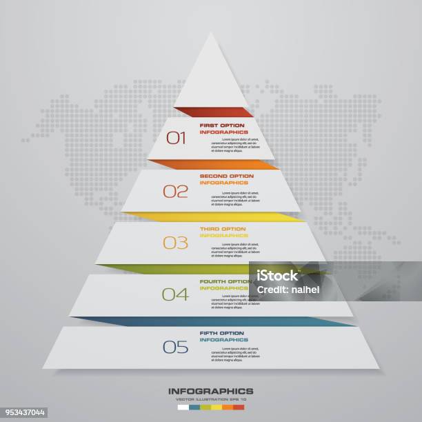 5 Steps Pyramid With Free Space For Text On Each Level Infographics Presentations Or Advertising Stock Illustration - Download Image Now