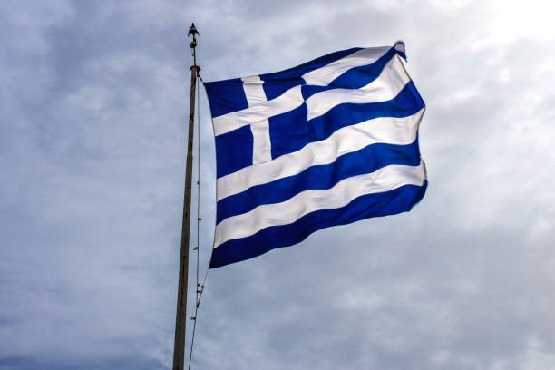istock Blue White Greek Flag Summit Acropolis Athens Greece 953442302