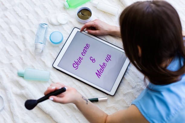 Woman reading an article about skincare