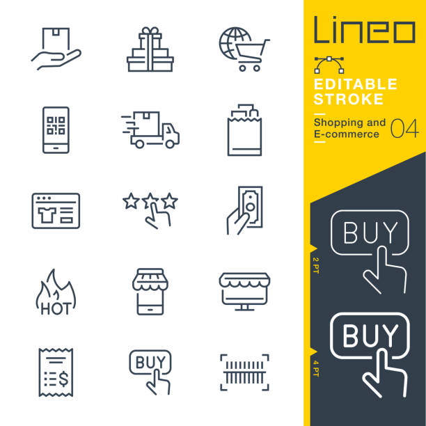 Lineo Editable Stroke - Shopping and E-commerce line icons Vector Icons - Adjust stroke weight - Expand to any size - Change to any colour e commerce paying buying sale stock illustrations