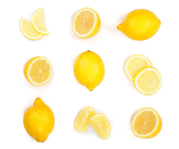 istock Lemon isolated on white background. Seamless pattern with fruits. Top view. Flat lay 953444214