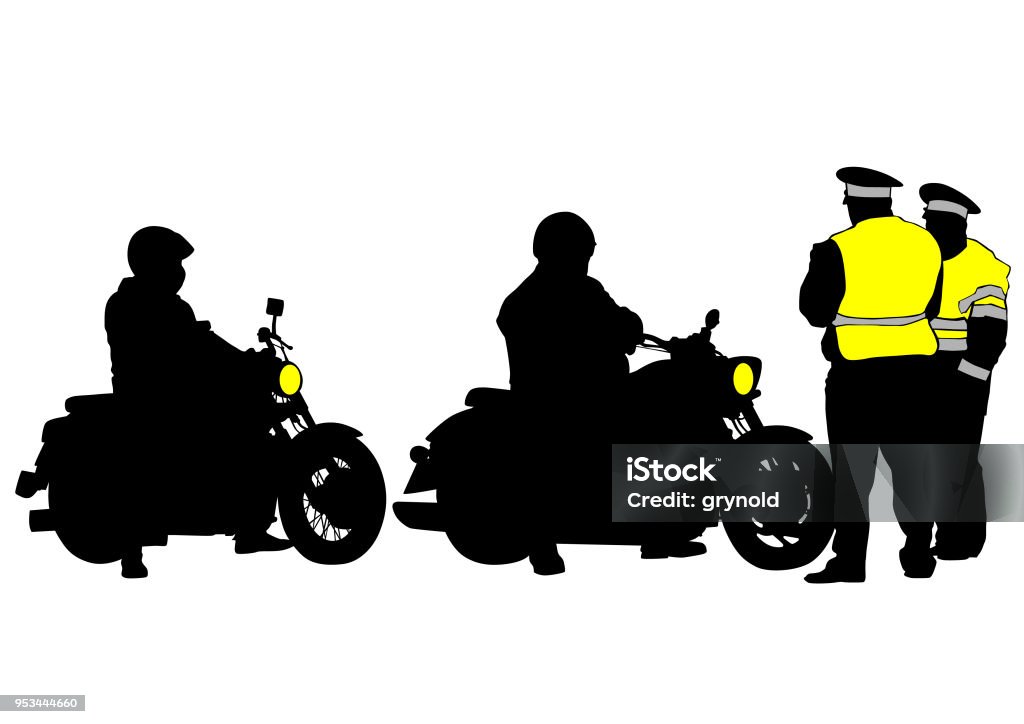 Bikers and police Old retro bike and traffic police on white background Police Force stock vector