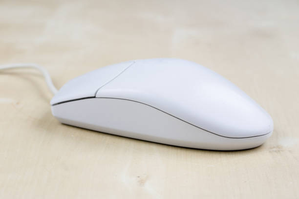 istock Old computer mouse running on the principle of a ball on a wooden table. Computer accessories used with computers. Light background. 953445568