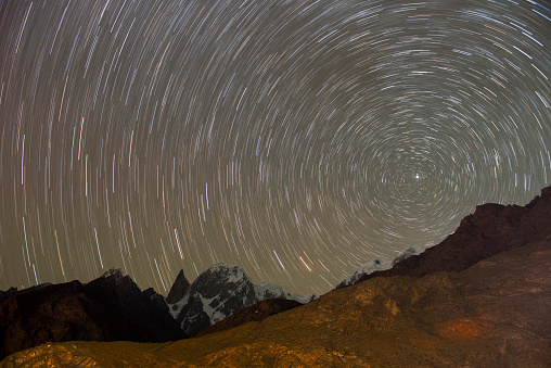 star trail at lady finger peak , hunza , Pakistan