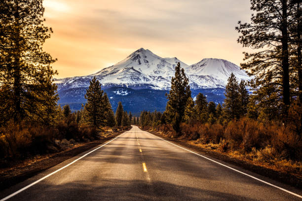Road to Mount Shasta, California Taken in Northern California mt shasta stock pictures, royalty-free photos & images