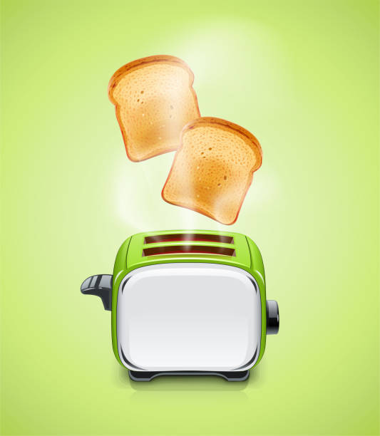 zielony toster. sprzęt kuchenny do pieczeni chleba. - cooked fried backgrounds preparation stock illustrations