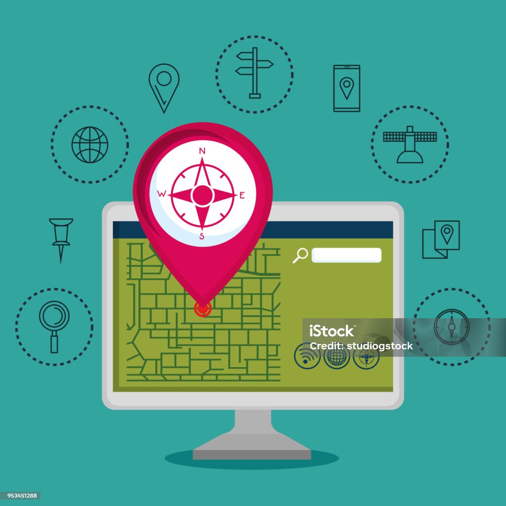 Computer Navigation Software Desktop Computer With Gps Navigation Software Stock Illustration ...