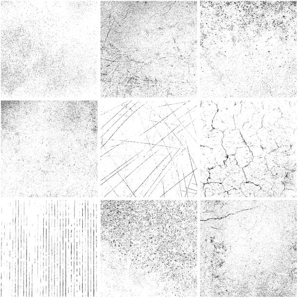 Grunge backgrounds Set of square grunge backgrounds. Different materials and variations. One color - black. cracked texture stock illustrations