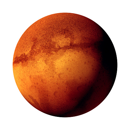 Mars isolated red planet as a 3D illustration concept on a white background.