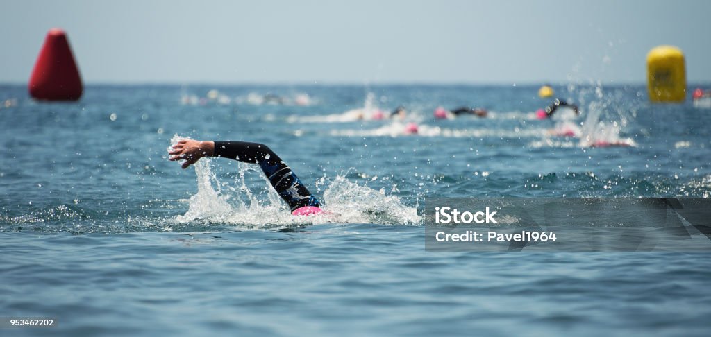 Gruppe Menschen im Neoprenanzug Schwimmen - Lizenzfrei Schwimmen Stock-Foto