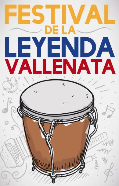 Vector illustration of Caja Vallenata and Doodles to Celebrate in Vallenato Legend Festival