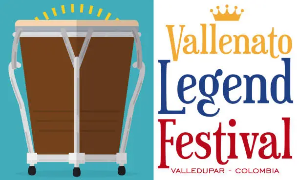 Vector illustration of Flat Design with Caja and Sign for Vallenato Legend Festival