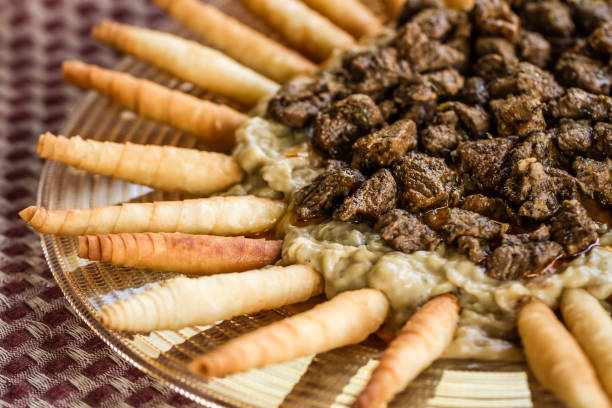 Traditional Turkish Food Hunkar Begendi Made with Eggplant and Meat Traditional Turkish food Hunkar Begendi made with eggplant and meat hunkar begendi stock pictures, royalty-free photos & images