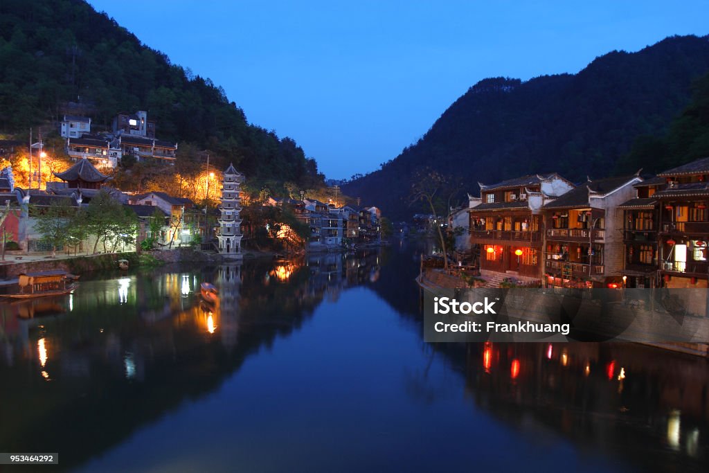 Fenghuang town in the evening Architecture Stock Photo