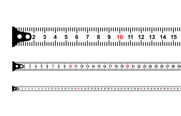 ilustrações de stock, clip art, desenhos animados e ícones de classic tape measure tool with meters and centimeters for mason and construction equipment - tape measure measuring length vector