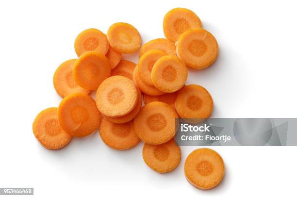 Vegetables Carrot Isolated On White Background Stock Photo - Download Image Now - Carrot, Slice of Food, High Angle View