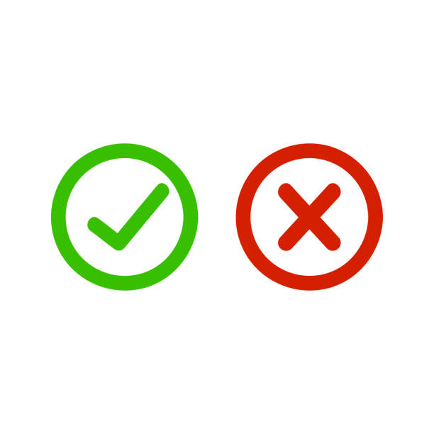 Thin line check mark icons. Green tick and red cross checkmarks flat line icons set. Vector illustration isolated on white background Thin line check mark icons. Green tick and red cross checkmarks flat line icons set. Vector illustration isolated on white background tick animal stock illustrations