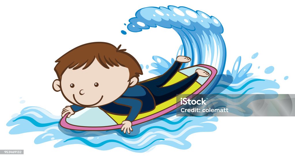 Surfer Boy on White Background Surfer Boy on White Background illustration Activity stock vector