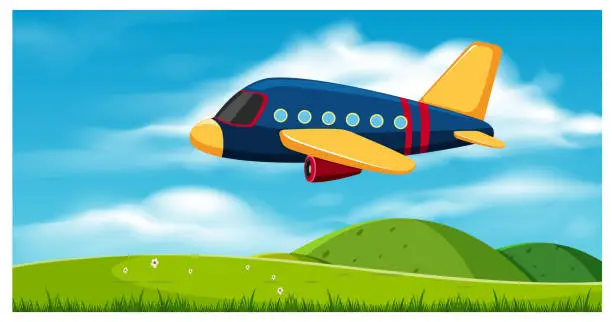 Vector illustration of Airplane Flying over Hills