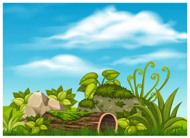 Vector illustration of Beautiful Green plants and Clear Blue Sky