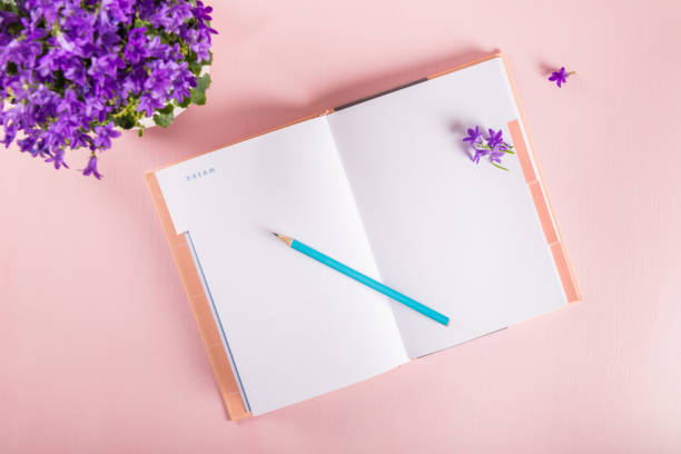 istock Open Notebook for writing Dreams and Ideas with flowers nearby 953472666