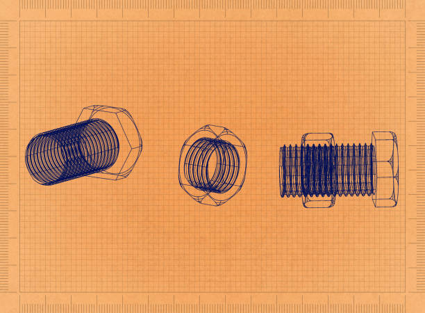 볼트-복고풍 청사진 - nut blueprint work tool construction 뉴스 사진 이미지