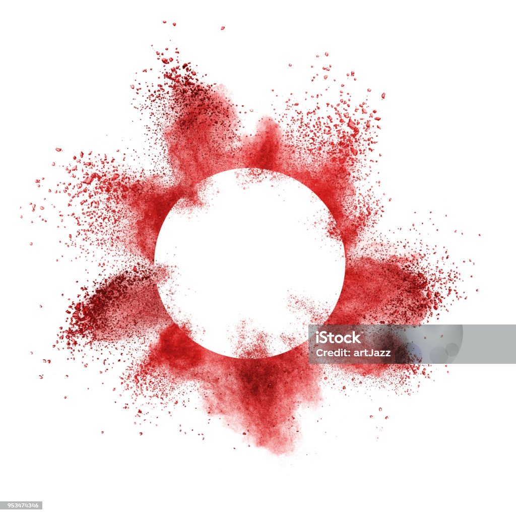 Red Exploding Powder Red Powder Explosion Behind A Round Frame Exploding On White Background ...
