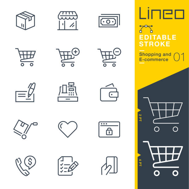 lineo editable stroke - ikony linii zakupów i e-commerce - grocery shopping stock illustrations