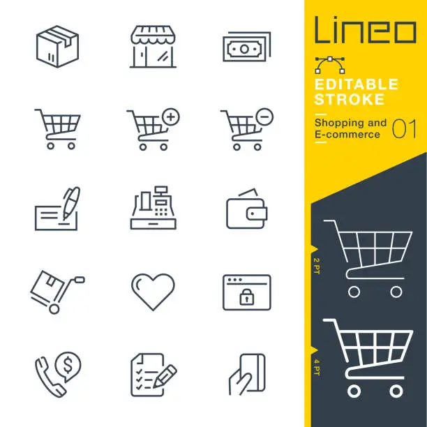 Vector illustration of Lineo Editable Stroke - Shopping and E-commerce line icons