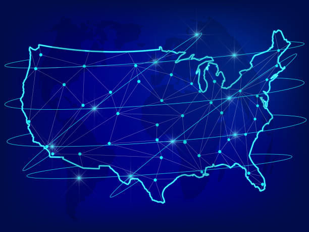 istock Global logistics network concept. Communications network map of the USA on the world background. USA map with nodes in polygonal style. Vector illustration EPS10. 953478014