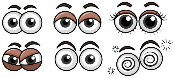 Vector illustration of Six Diffrent Eyes Expression on White Background