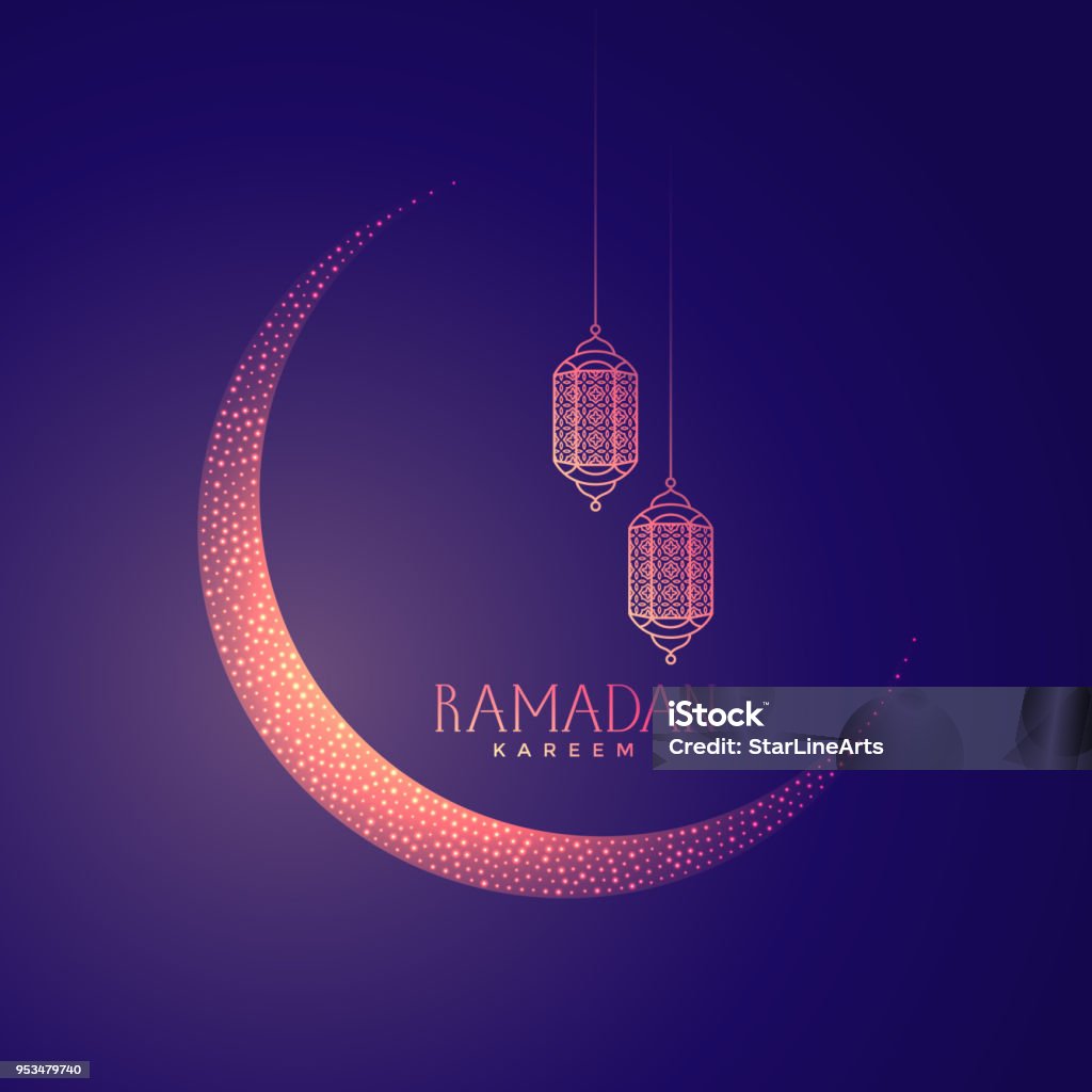 diseño hermoso de la luna y las farolas para Ramadán kareem - arte vectorial de Ramadán libre de derechos