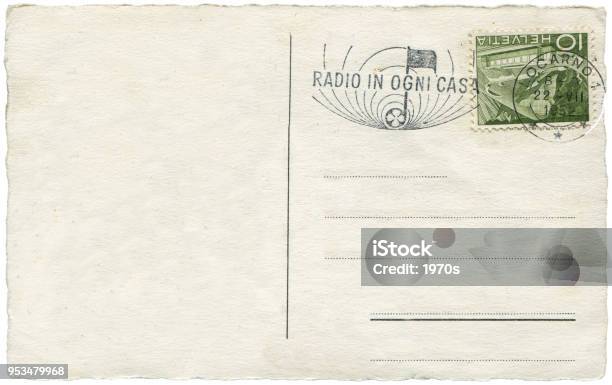 Vintage Postcard With Blank Content Sent From Switzerland In 1952 Stock Photo - Download Image Now
