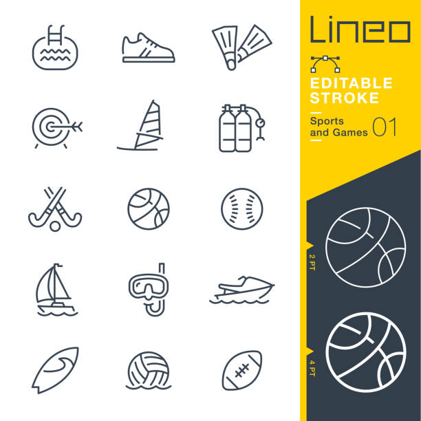 lineo editierbare schlaganfall - sport und spiel linie symbole - sports symbols stock-grafiken, -clipart, -cartoons und -symbole