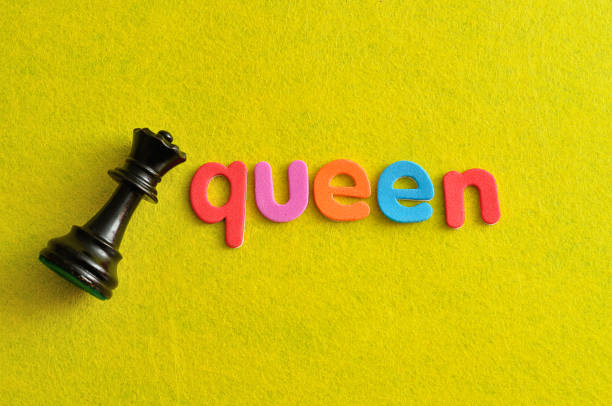 istock A queen chess piece with the word queen on a yellow background 953480808