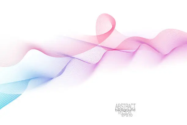 Vector illustration of Flowing wave pattern on white background. Vector abstract purple, pink, red, blue waving lines. Line art elegant design element. Colorful curly waves, ribbon imitation. EPS10 illustration