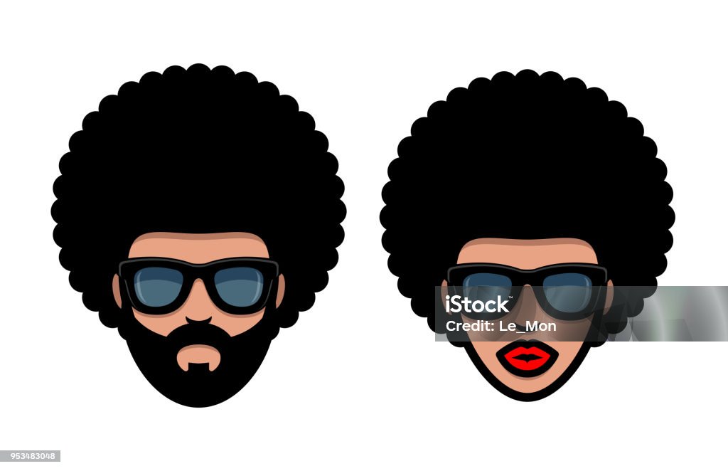 Funky woman and man in sunglasses with Afro hair Afro Hairstyle stock vector