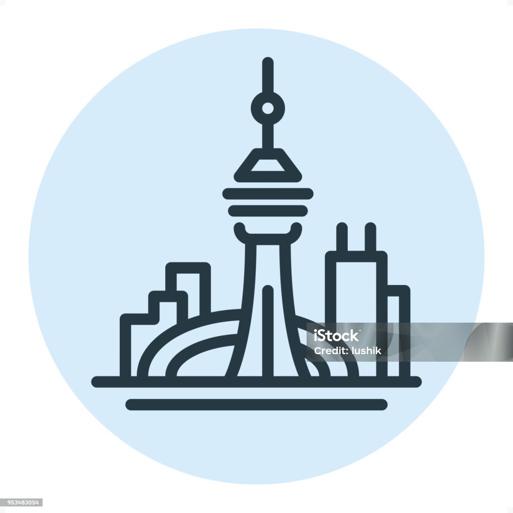 Toronto skyline - Pixel Perfect Single Line Icon Toronto skyline, Canada — Professional outline style vector icon.
Pixel Perfect Principle - icon designed in 64x64 pixel grid, outline stroke 2 px. Blue circle 80x80 px.

Complete Outline PRO icon board - https://www.istockphoto.com/collaboration/boards/r3MrrRaQskC97xh5LR9hsg Toronto stock vector