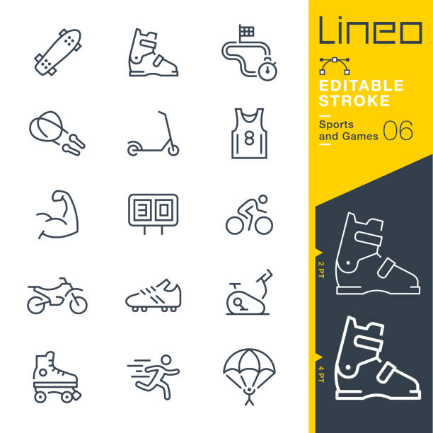 lineo редактируемый ход - значки линии спортов и игр - bicycle symbol computer icon motorcycle stock illustrations