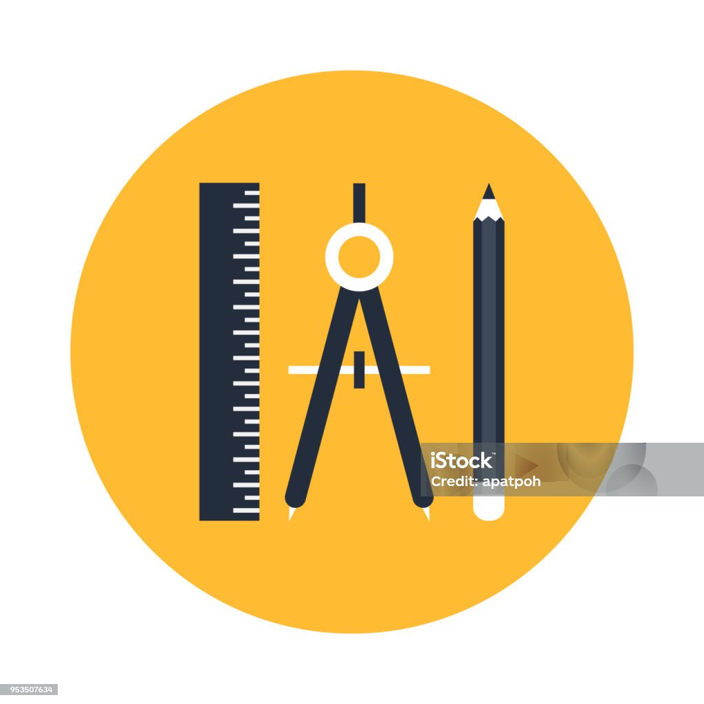 Geometric and Precision tools icon. Ruler , compass and pencil vector illustration. Geometric tools Mathematical Symbol stock vector
