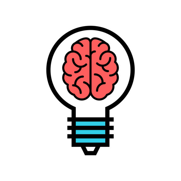 ilustraciones, imágenes clip art, dibujos animados e iconos de stock de icono de solución inteligente. cerebro en un vector de bulbo. ilustración de la genial idea. - light bulb business wisdom abstract