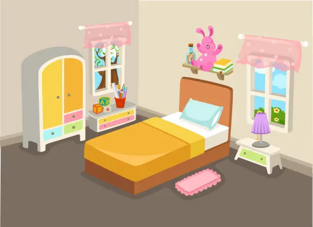 Vector illustration of bedroom interior with a bed vector